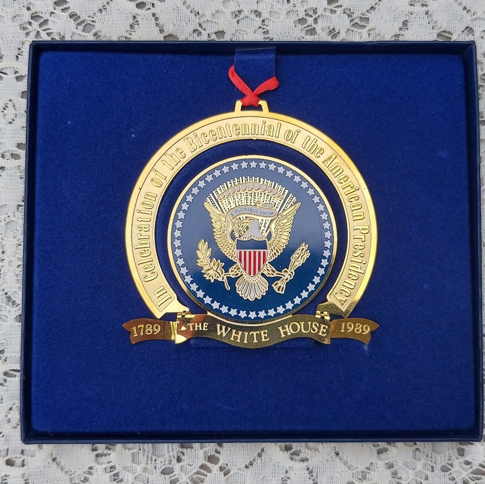 1989 Bicentennial of the American Presidency Brass Christmas Ornament Vintage